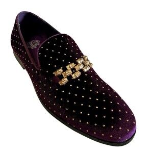 Royal Shoes Purple Suede Beaded Gold Chain Red Bottoms Dress Shoes  Mens  8.5